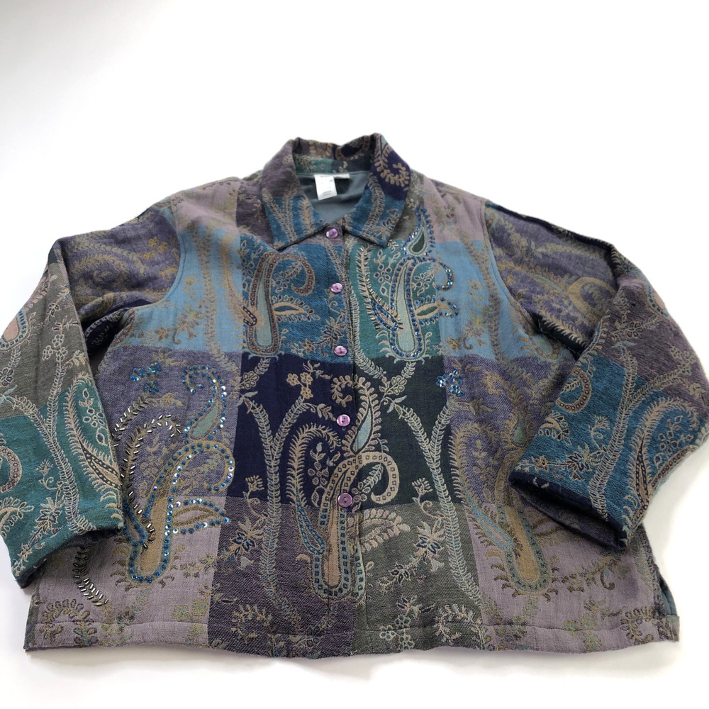 Coldwater Creek Tapestry Art Jacket Women’s Plus 1X Embroidered Boho 100% Wool